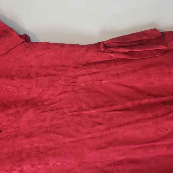 Vtg STYLEWORKS Red Floral Silk Japanese Inspired Keyhole Waist Tie Midi Dress - Picture 3 of 14